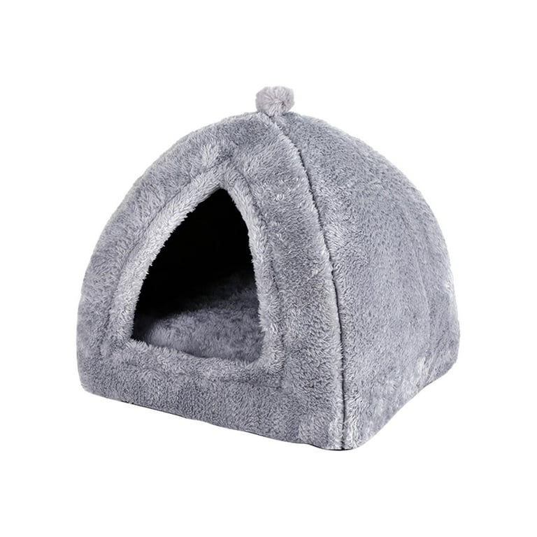 Semi enclosed Triangle Cat Bed with Non slip Bottom Cushion for