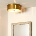 thumbnail image 2 of Small Orbit Metal Flush Mount Ceiling Light in Antique Brass Metal Finish, 2 of 5