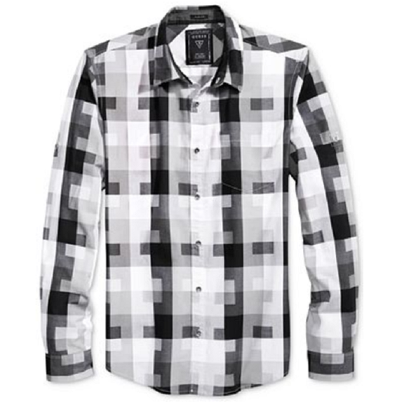 GUESS Mens Shadescale Button Up Shirt, Grey, X-Large