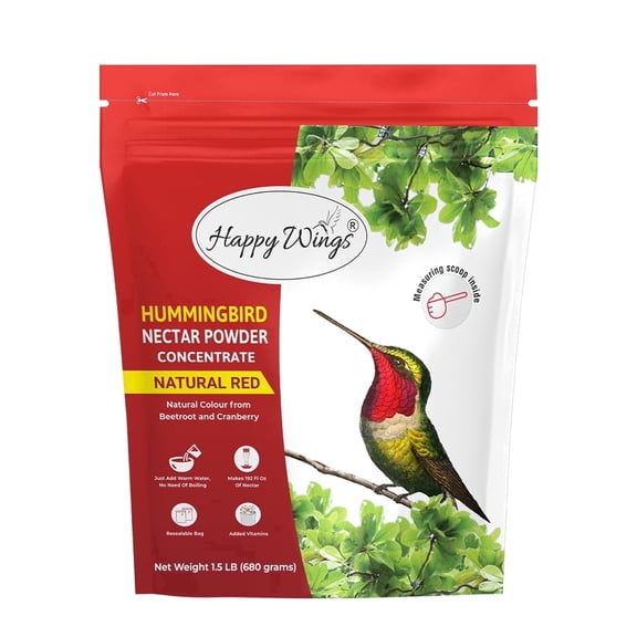 Happy Wings Hummingbird Food Powder 1.5 Lb (24 Oz) – Natural Red Nectar for Hummingbird Feeder – Nectar Hydration Powder Made with Cranberry & Beetroot – Easy Mix, No Boil Formula