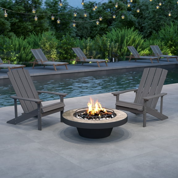 Merrick Lane Set of 2 Light Gray Adirondack Patio Chairs With Vertical Lattice Back And Weather Resistant Frame