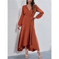 thumbnail image 3 of Remxi Vestido largo de manga larga con cuello en V para mujer, informal, con estampado floral, con cinturón, para fiesta Zhivalor WMZL-2300-4, 3 of 6