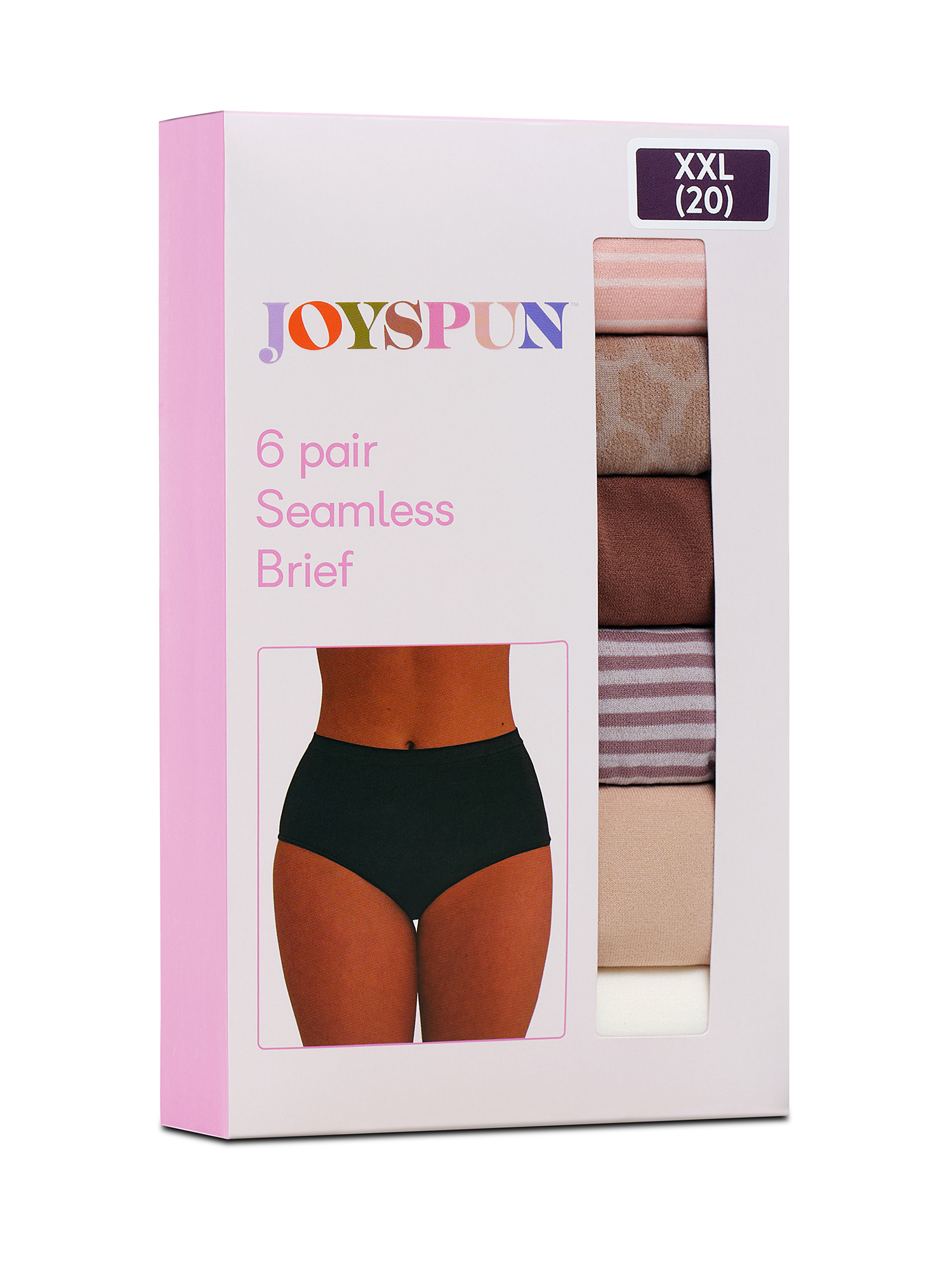 Joyspun Women's Seamless Brief Panties, 6-Pack, Sizes XS-XXXL