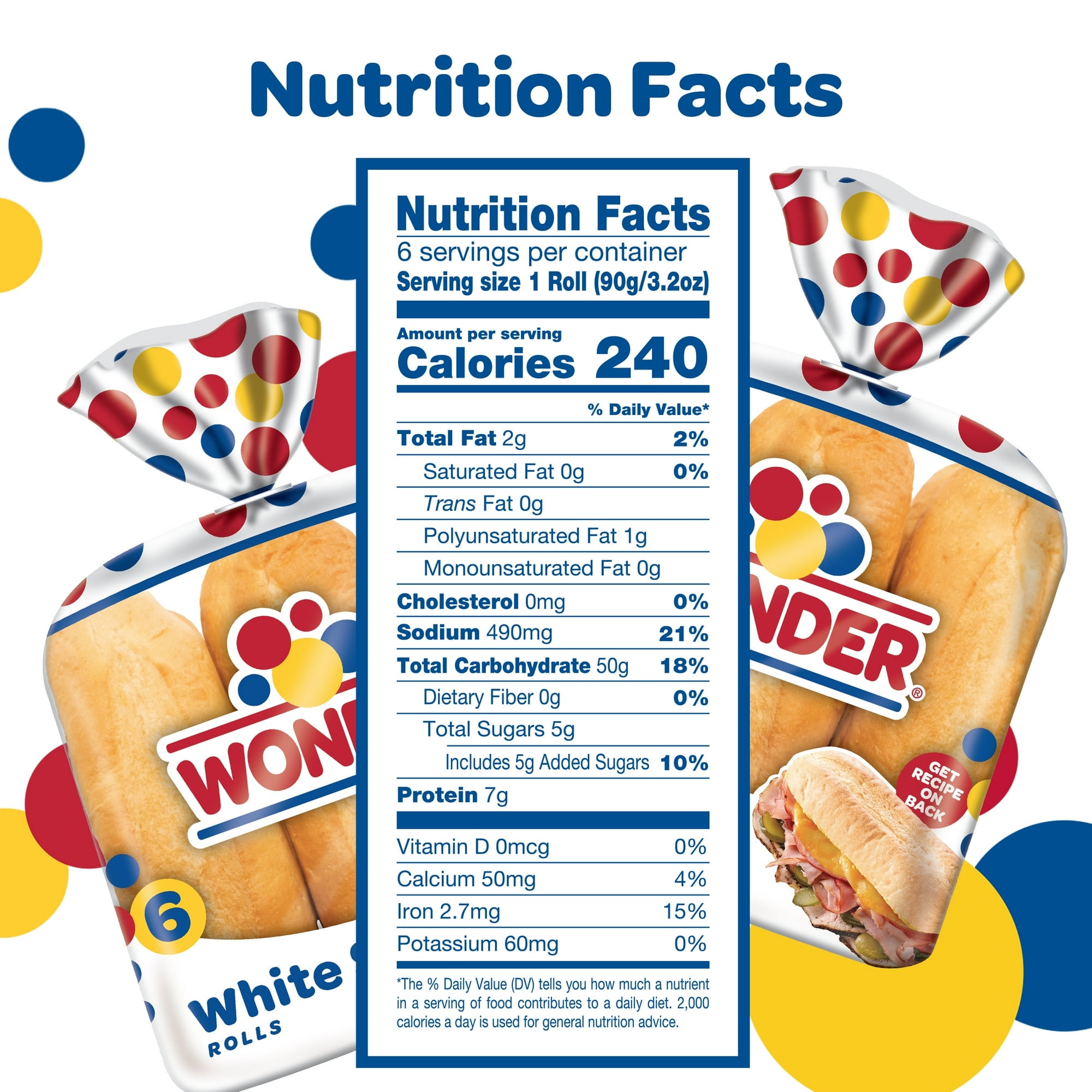 Wonder Bread Sub Rolls, White Bread Rolls, 19 oz, 6 Count
