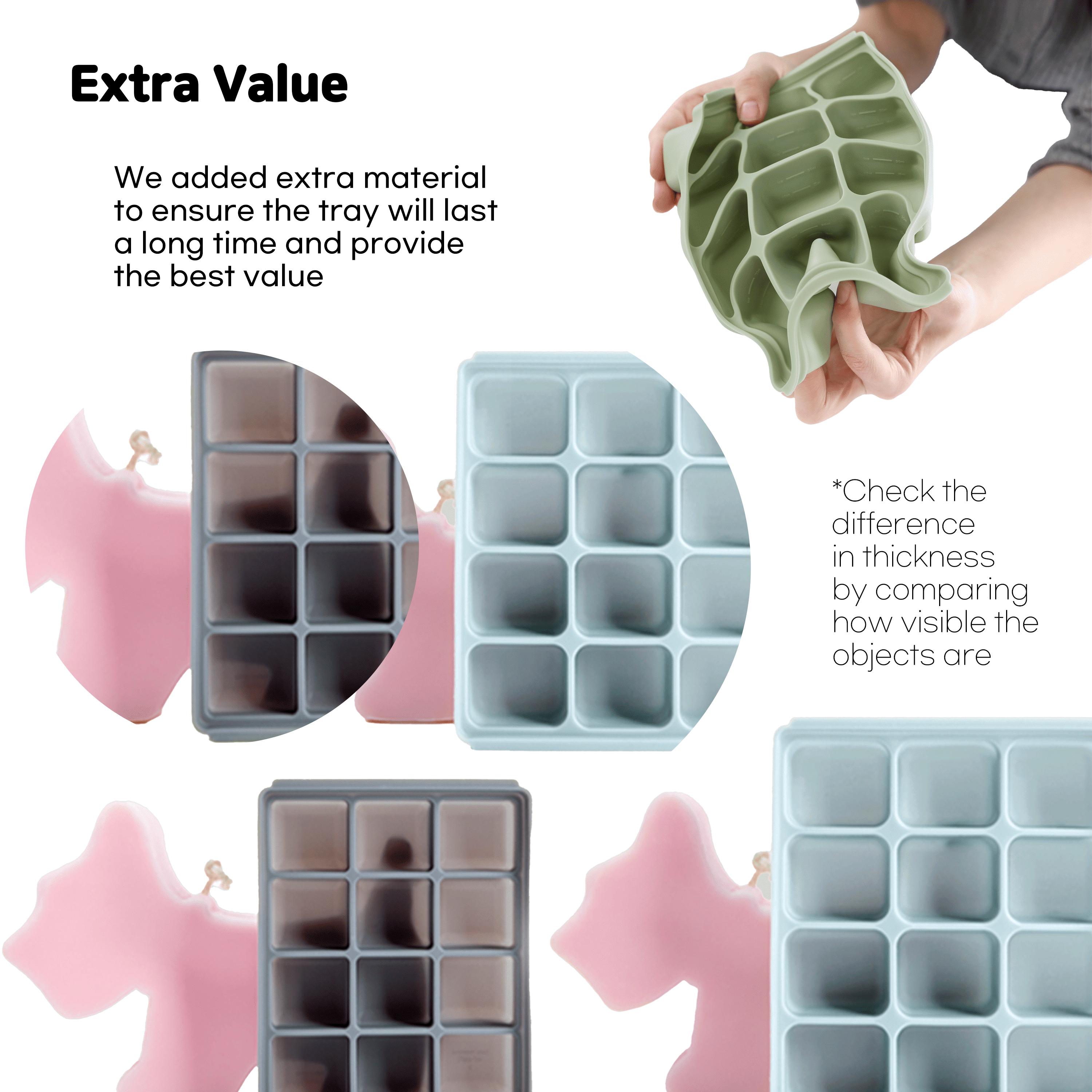 Petinube Flexible Silicone Freezer Tray 20 Cubes, 16.91 fl. oz / 0.84 fl. oz - BPA-Free, Stackable Ice Tray with Clip-on Lid, Multifunctional Ice Cube Molds, Ocean Blue Set