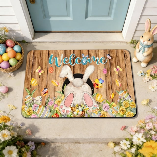 Easter Welcome Doormat Outdoor Entrance,Happy Easter Door Mat Easter Eggs Bunny Doormat Indoor Outdoor Entrance Floor Rug Non Slip Spring Easter Decor Welcome Mats Greeting Party Decorations ,40x60cm