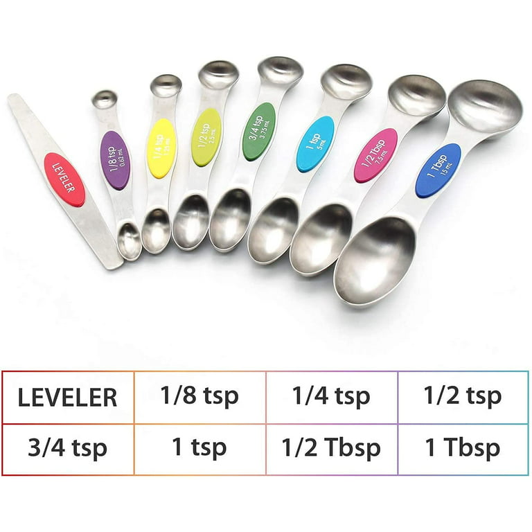 Magnetic Measuring Cups and Spoons Set Including 7 Stainless Steel Heavy Duty Measuring Cup 8 Double Sided Measuring Spoons with 1 Leveler for Dry