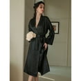 thumbnail image 3 of Women's Satin Robe Long Kimono Robe Comfy Spring Bathrobe Summer Silky Bridesmaid Lightweight Soft Bride Bridal Party Black X-Small, 3 of 5