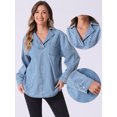thumbnail image 2 of DARING DIVA Women's V Neck Long Sleeve Denim Blouses XS Light Blue, 2 of 6