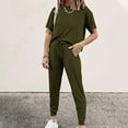 thumbnail image 6 of Pavied Two Piece Sets,Lounge Sets,Two Outfit Short Sleeve Pullover With Drawstring Long Pants Tracksuit Jogger Set,Matching Sets,Womens Sweatshirt,Tracksuit for Women,Fall Outfits,Army Green XXL, 6 of 9