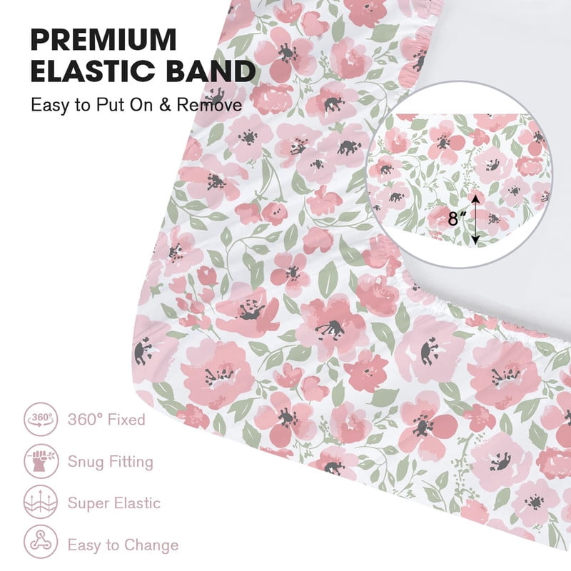 Plushii Baby Crib Sheets Fitted 2 Pack for Boys & Girls, 52'’ x 28'' Soft Microfiber Toddler Bed Sheets for Standard Crib & Toddler Mattresses (Floral)
