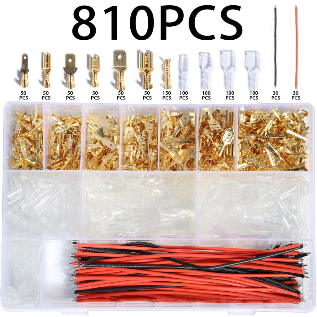 Professional 810pcs Spade Terminals Assortment Electrical Spade Terminals Connectors Male & Female Set for Firm Connection