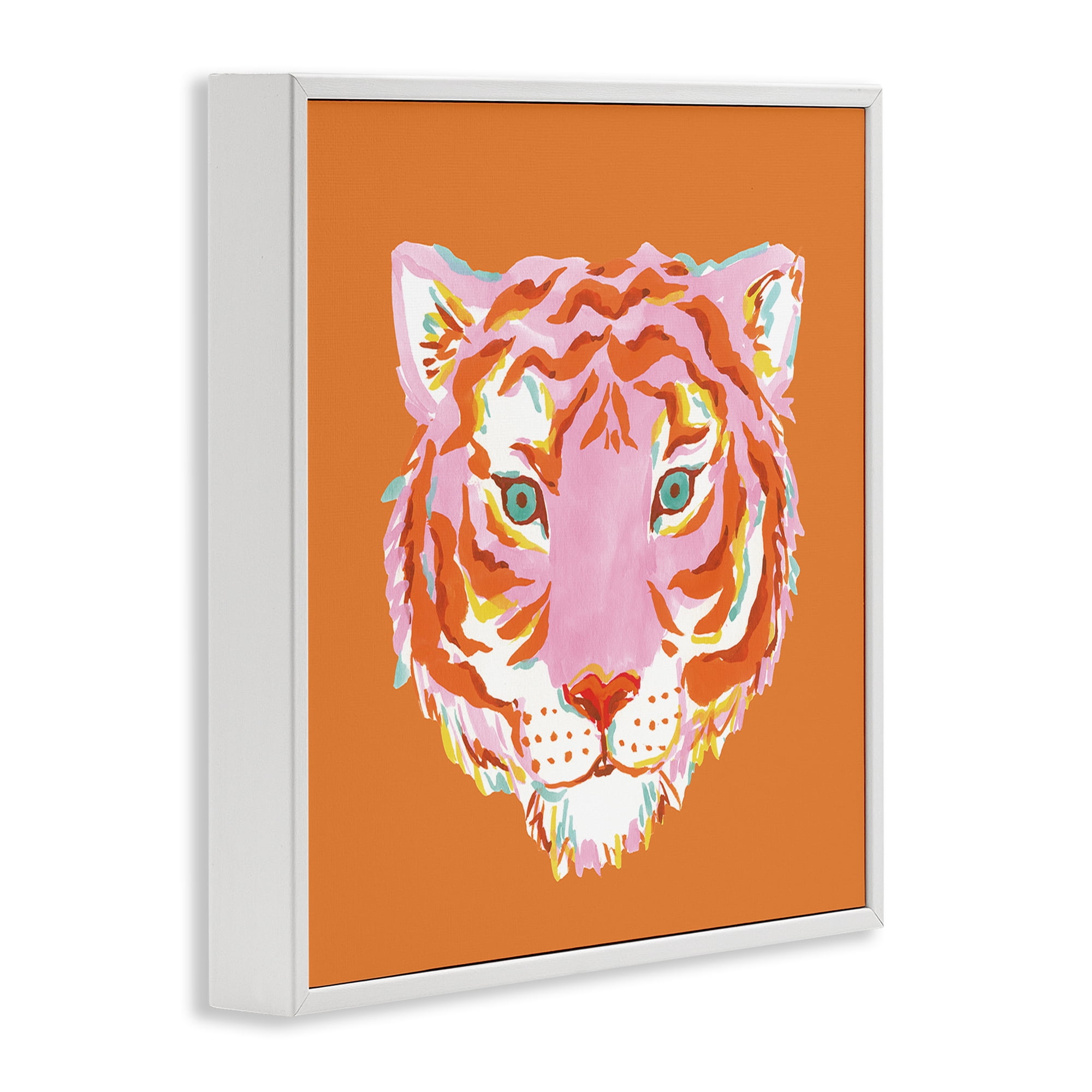 Stupell Industries Fun Bold Orange Tiger White Framed Giclee Art, design by Karolina Sato