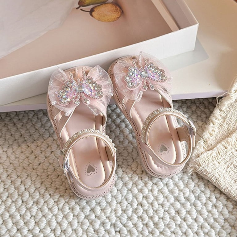 pink dress sandals flat Sgmvnu Girls Sandals and Pearls Dress Sandals Closed Toe Perforated Flat Sandal Summer Dress Shoes for Little/Big Kids Pink Size 9-9.5 Years, Girl's