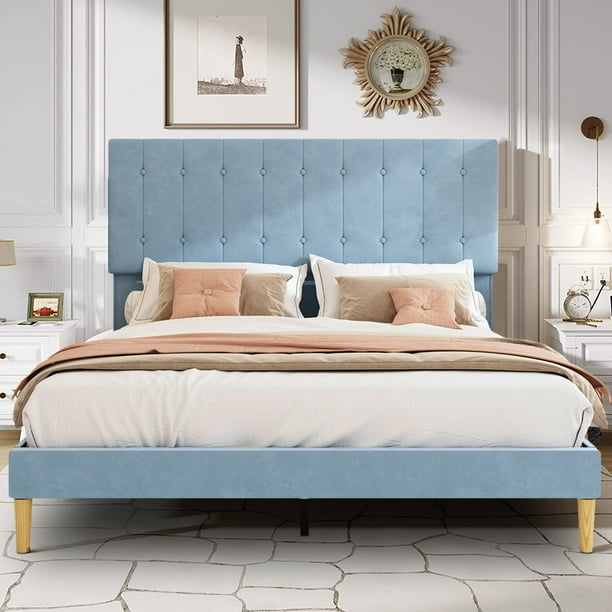 Sesslife Queen Bed Frame, Upholstered Platform Bed Frame with ...