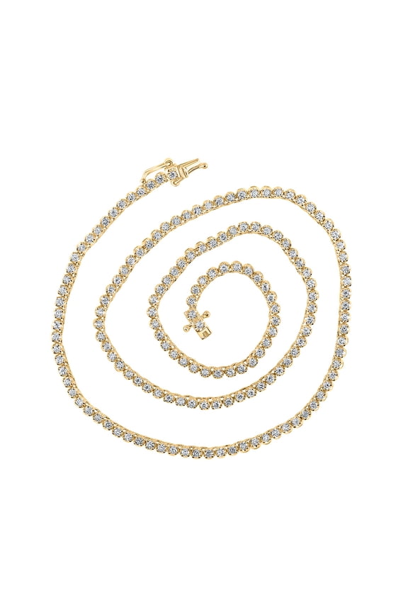 14kt Yellow Gold Mens Round Diamond 16-inch Tennis Chain Necklace 2-7/8 Cttw