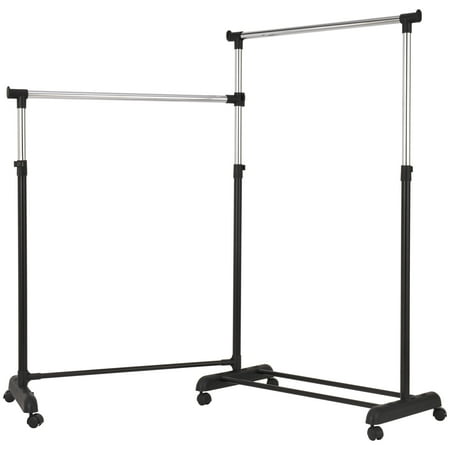 Mainstays Chrome Black Adjustable Rolling Corner Garment Rack