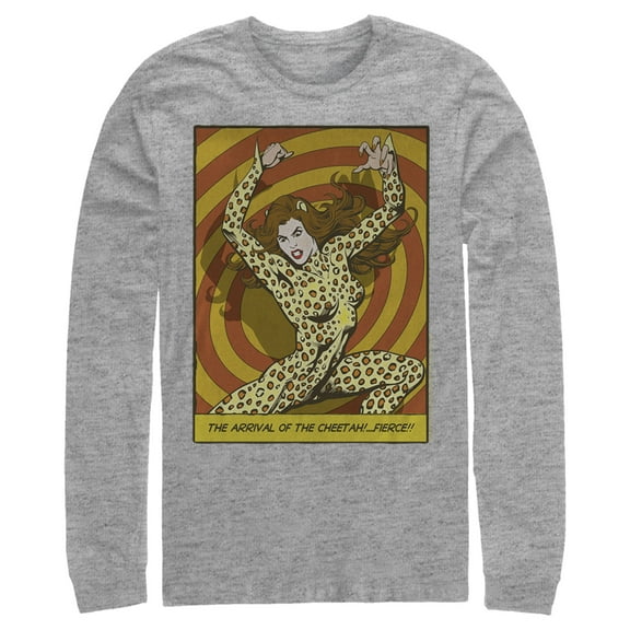 Men's Justice League Cheetah Comic Panel  Long Sleeve Shirt Athletic Heather X Large