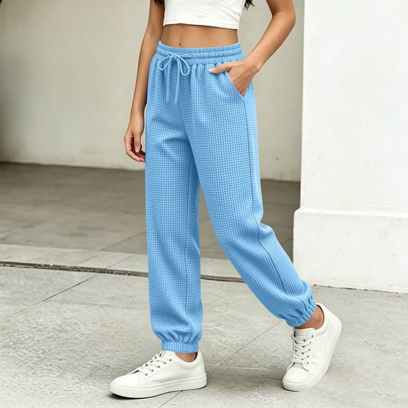 FSYBOA Girls Jogger Sweatpants Size 14-16,Elastic Bottom Casual Drawstring Waist Relaxed Fit Fall Pants Light Blue