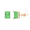 thumbnail image 2 of 2.0 Ct Emerald Cut Studs Green Crystal 14K Rose Solid Gold Everyday Dainty Earrings Push Back, 2 of 7