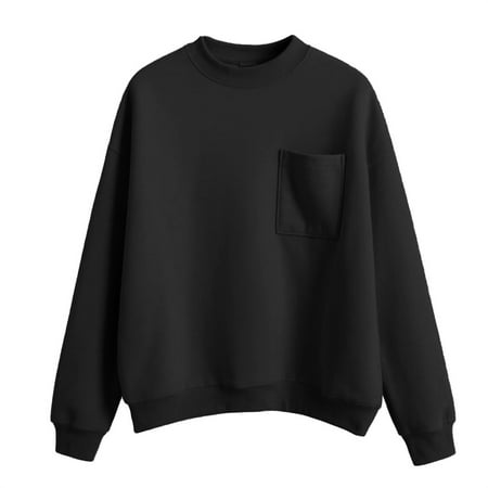 Crewneck Sweatshirts Women Comdrip Mock Neck Sweatshirt Casual Plus Size Long Sleeve Sweatshirt Pullover 2025 Fall Sweaters with Pockets Sweatshirt Women Black 3XL