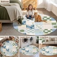 thumbnail image 6 of Spring Floral Checkered Round Area Rug 4ft, Sage Green Daisy Buffalo Plaid Washable Non-Slip Circle Rugs for Bedroom Living Room Kitchen, Soft Non Shedding Circle Carpet for Dining Room Dorm, 6 of 9