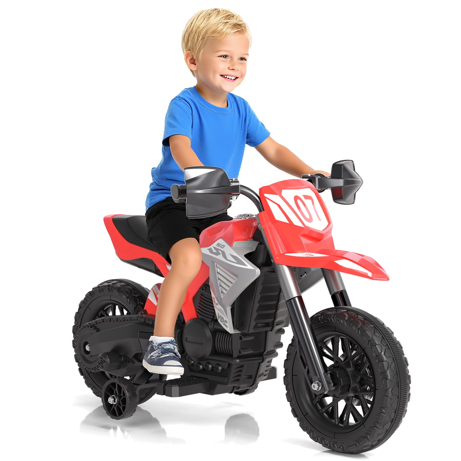 GLAF Kids Motorcycle, 12V Electric Toddler Motorcycle Ride On Toy w/Training Wheels, Spring Suspension, Battery Powered motorbike for Boys Girls, Red