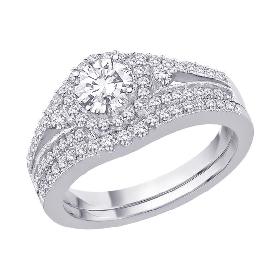 KATARINA 14K White Gold 1 1/4 cttw Diamond Halo Bridal Engagement Set (G-H, SI2-I1)