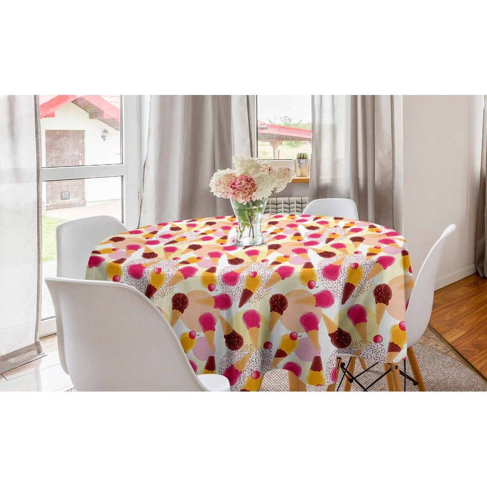 Ice Cream Round Tablecloth, Taste of Summer Theme Chocolate and Fruity