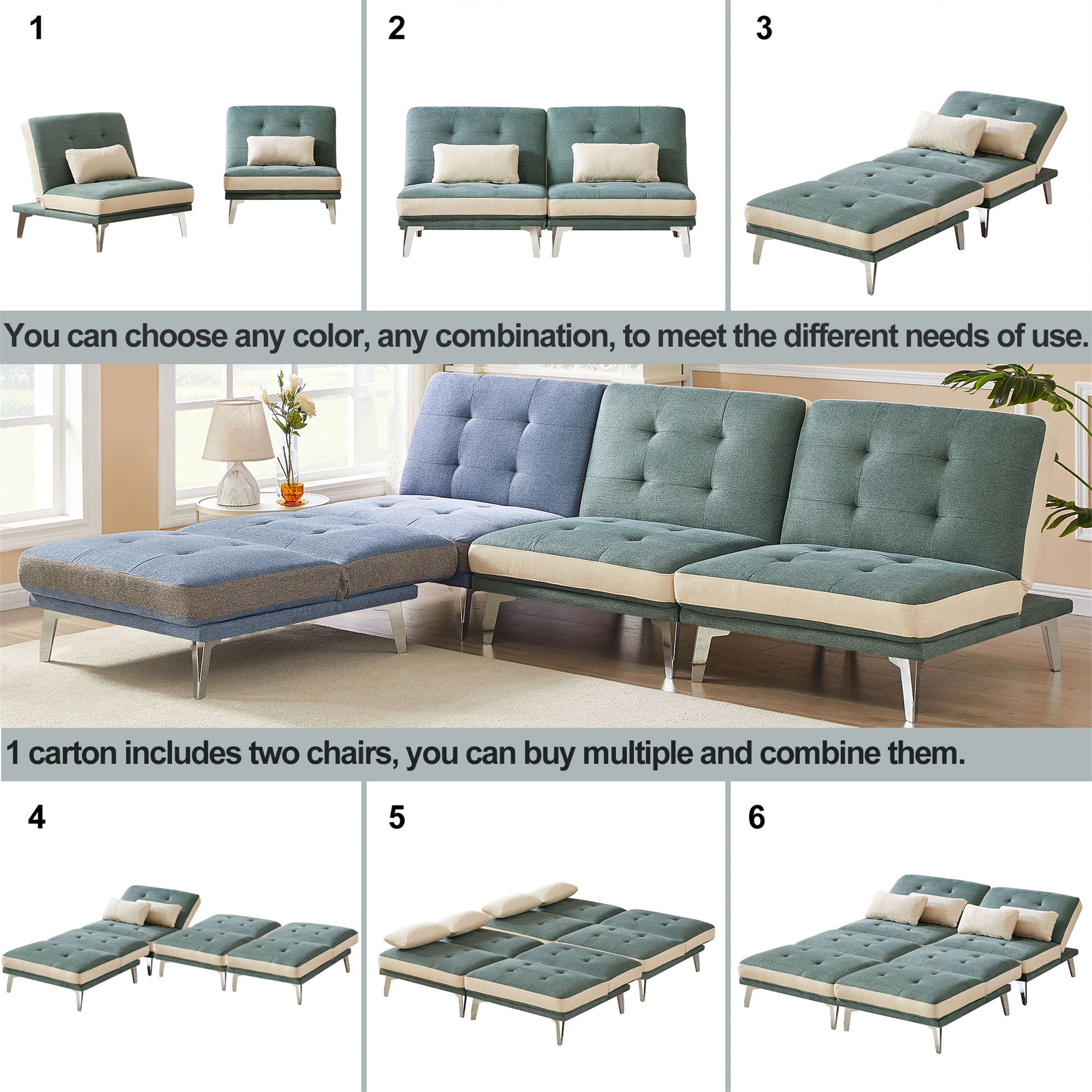 Aukfa Modular Sectional Sofa- Convertible Sleeper Sofa Queen Bed- Living  Room Furniture Set- 110