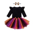 thumbnail image 2 of Inevnen 3Pcs Baby Girls My 1st Halloween Outfits Pumpkin Print Romper Bow Tutu Dress Headband, 2 of 8