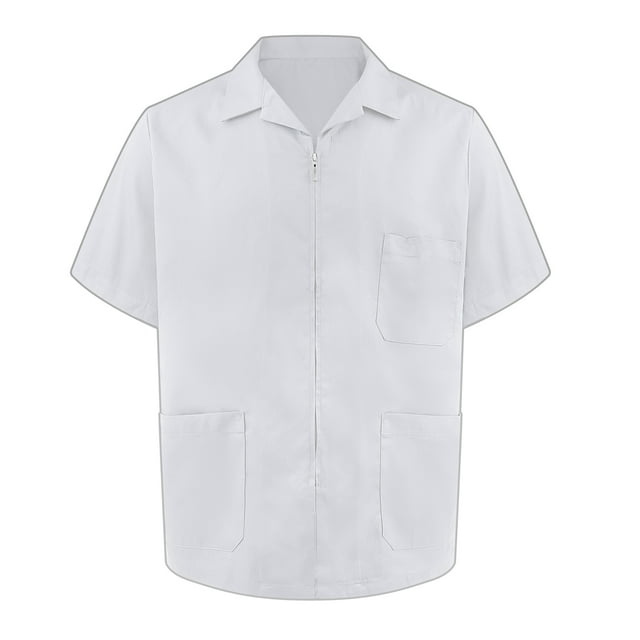 TOPTIE Essentiels pour Hommes Coupe Décontractée Veste à Fermeture Éclair à Manches Courtes Utilitaire de Travail-Blanc-G