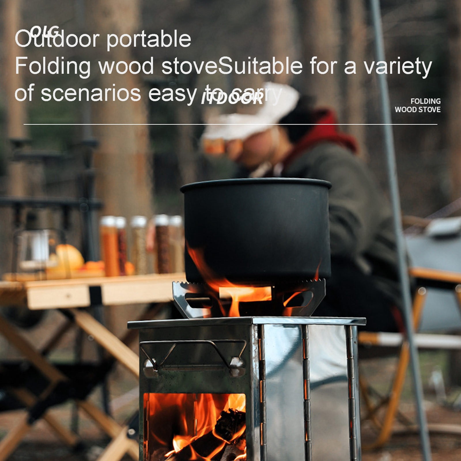 Nhthy Outdoor Portable Barbecue Stove, Stainless Steel Folding Camping Grill, Mini Charcoal Wood Burning Stove, Dual-Purpose Outdoor Heater and BBQ Silver