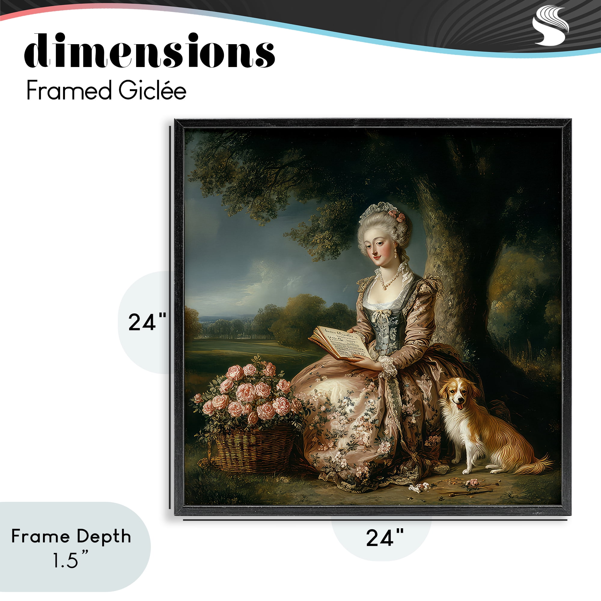 Stupell Industries Rococo Woman with Dog Black Framed Giclee Art, design by The Wands Want