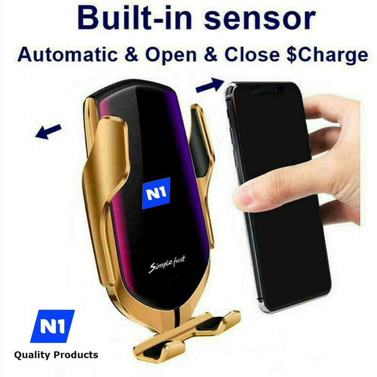 Wireless Car Charger Automatic Clamping Smart Sensor Car Air Vent Phone Wireless  Charger Holder 10 W - New 