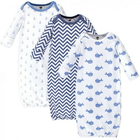 UPC: 0660168536386 | Hudson Baby Infant Boy Cotton Long-Sleeve Gowns 3pk  Blue Whales  0-6 Months