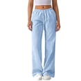 thumbnail image 2 of Comfy Pants Women Striped Drawstring Elastic Waist Lounge Casual Pants with Pockets Summer Straight Fit Trousers, 2 of 8