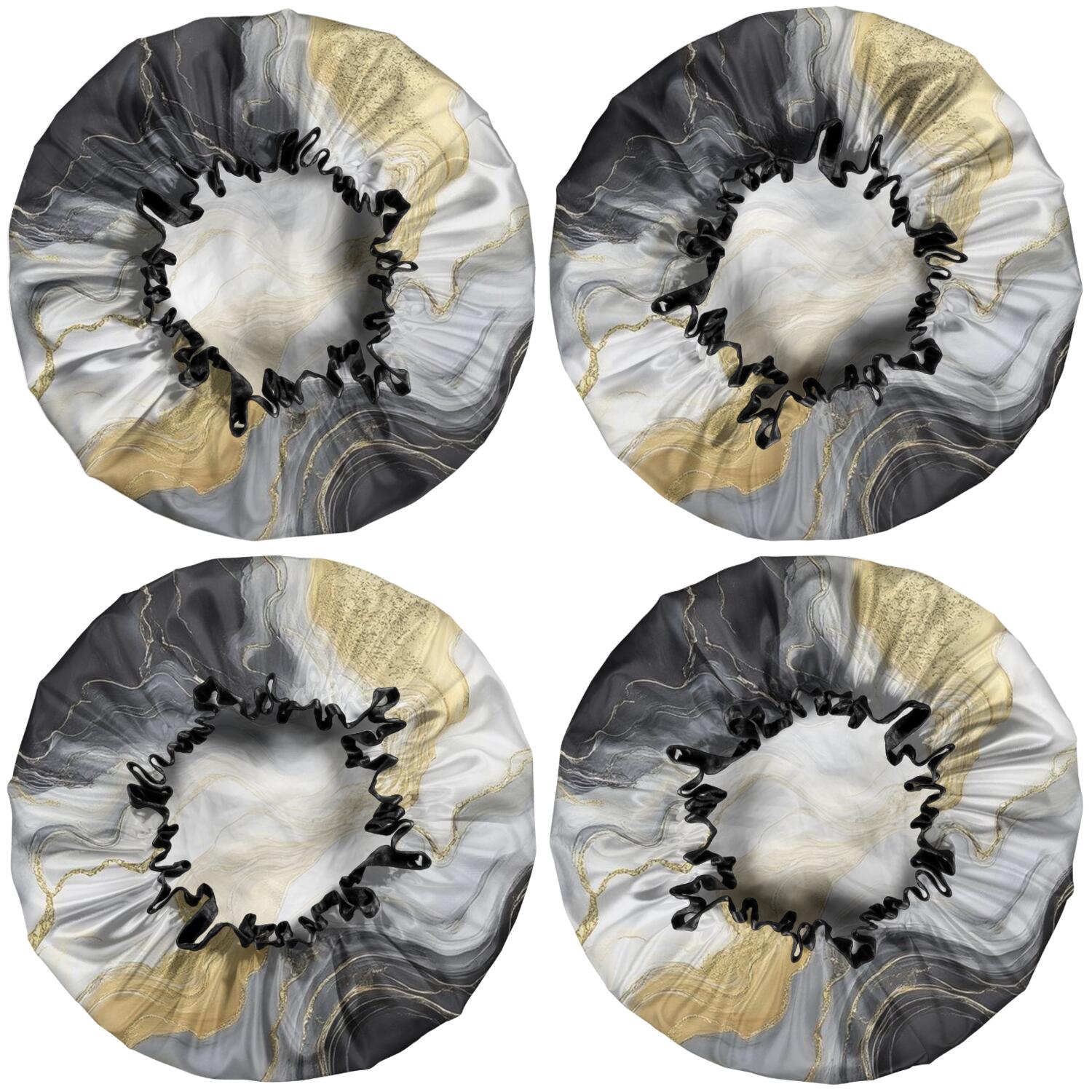 Shower Caps,Black Marble Gold Line Pattern Waterproof Shower Cap for Women 4 Pieces,Double Reusable Hair Cover for Shower PEVA Elastic Stretch Hem