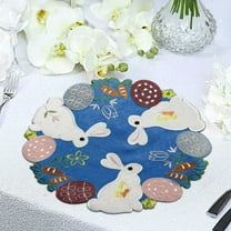Easter Placemats, Rabbit Cutwork Embroidered Placemat Round, Spring Bunny Floral and Butterfly Embroidery Table Mats for Easter Table Decorations, Bunny Placemats, Parties Daily Life, Clearance