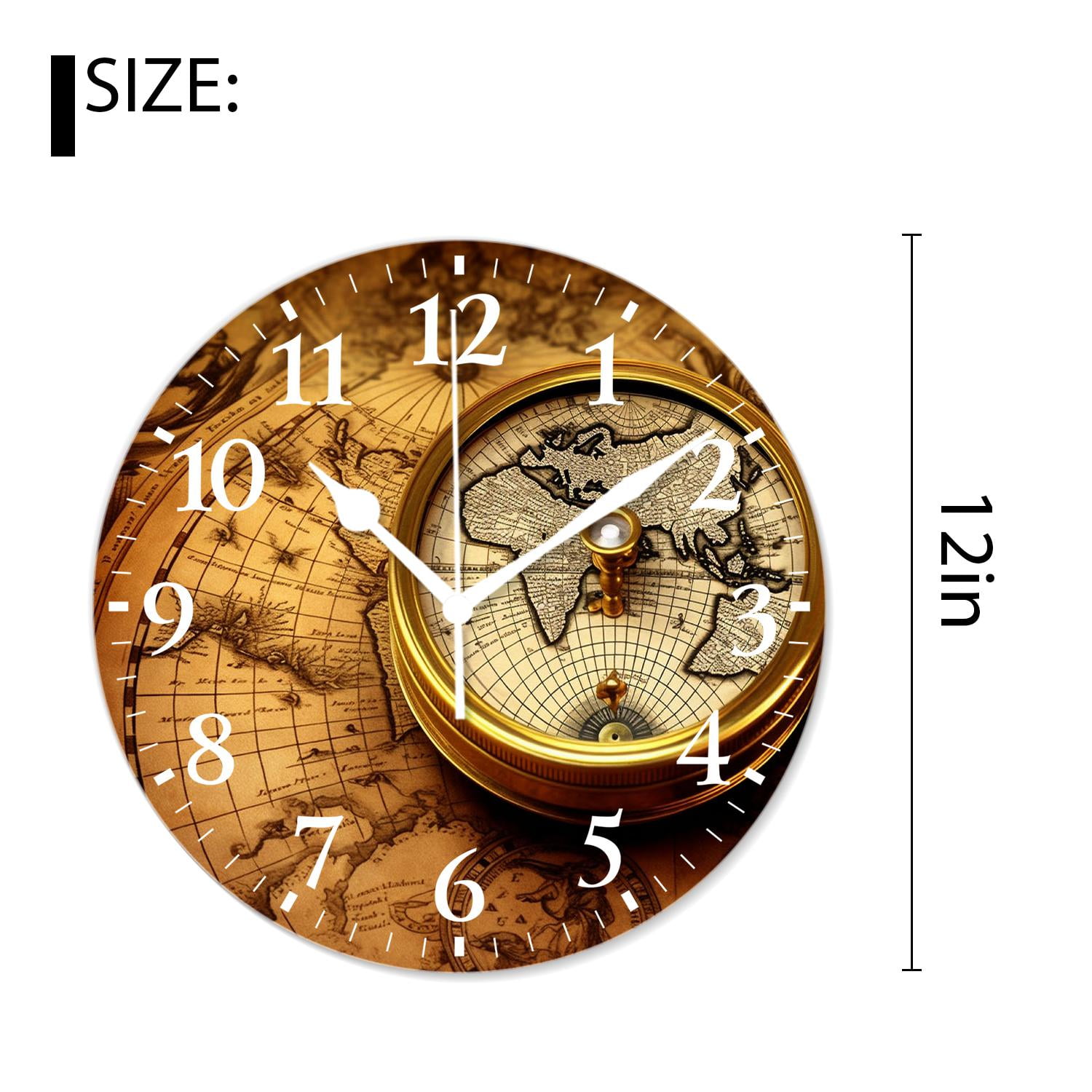 12 Inch Wall Clock Battery Operated Silent Clock Decorative for Office, Kitchen, Outdoor, Living Room，Accurate Map Graceful Art