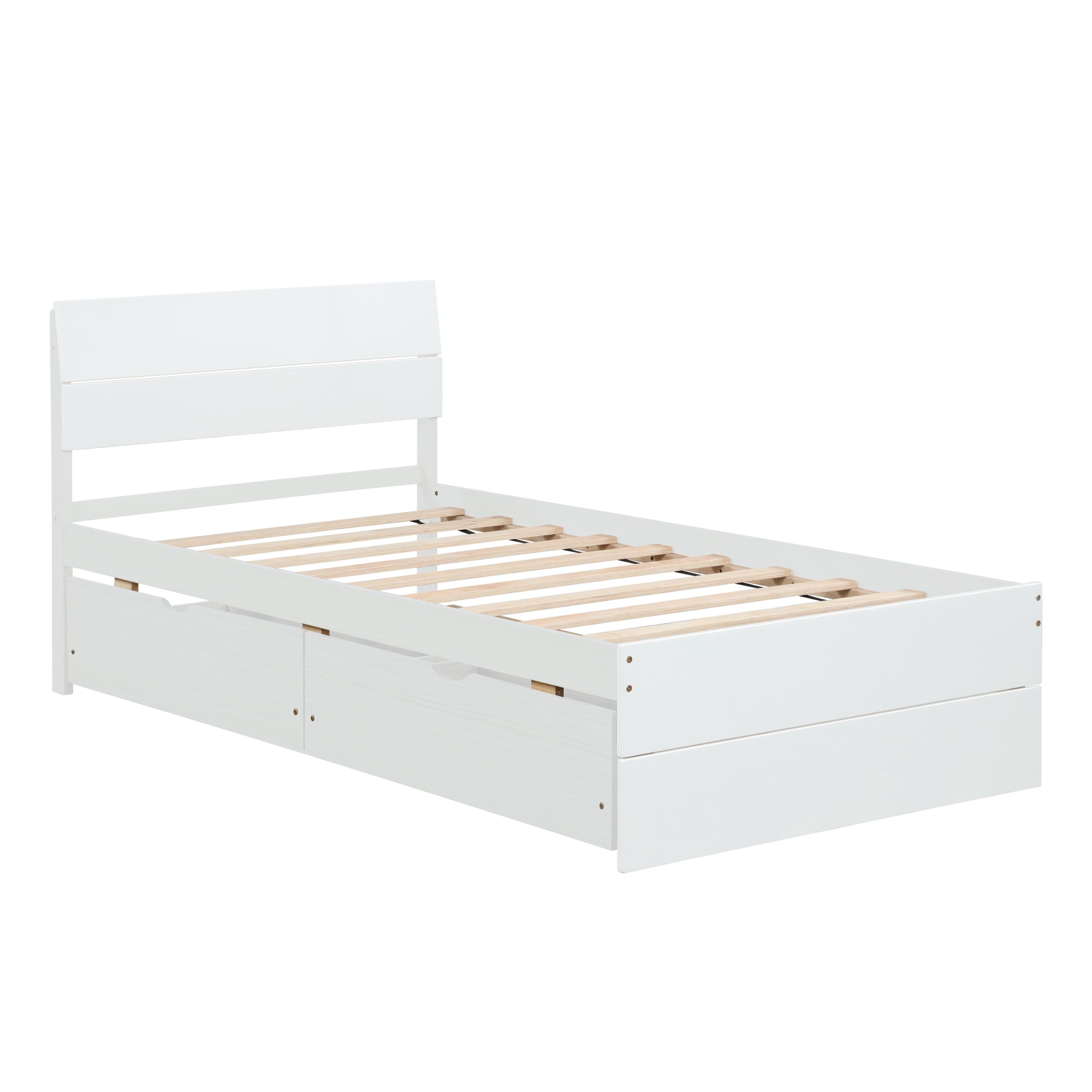 EUROCO Wood Twin Size Platform Bed with Drawers for Kids Teens Adults, Solid Wood Bed for Bedroom, White