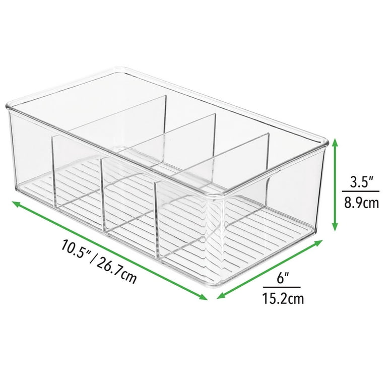 mDesign Plastic Bathroom Storage Organizer Bin Box - 4 Divided Sections -  for Cabinets, Shelves, Countertops, Bedroom, Kitchen, Laundry Room - Ligne