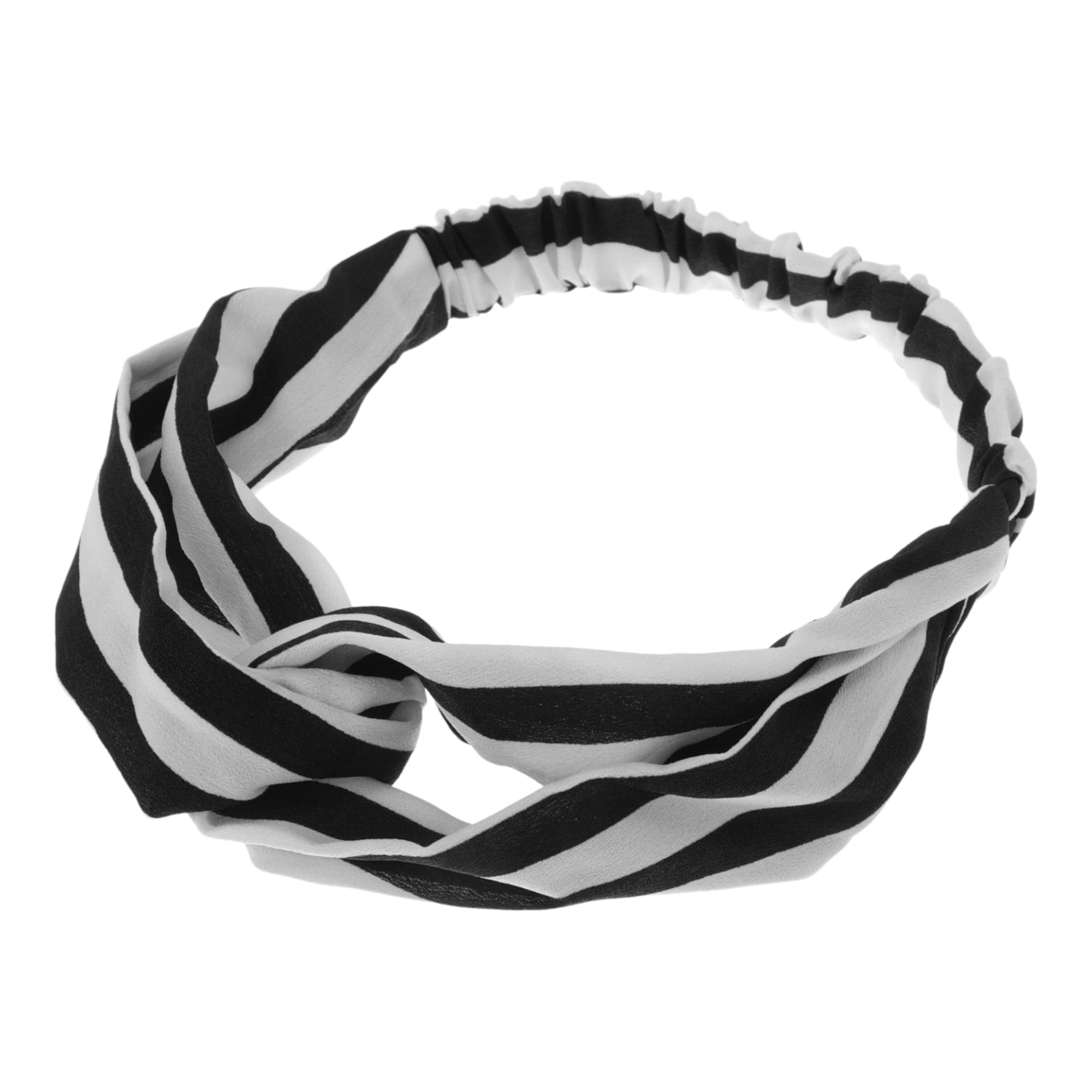 Unique Bargains Fashion Stripe Pattern Cross Elastic Hairband1 Pc White Black