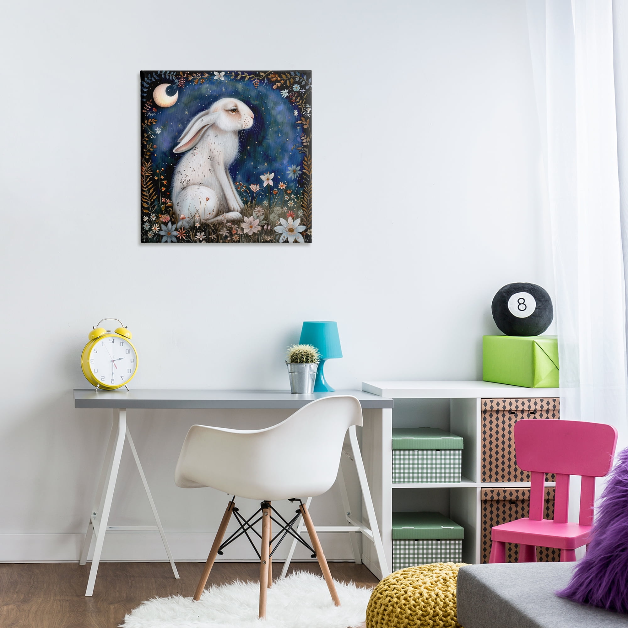 Stupell Industries White Rabbit Forest Scene Animals Painting Wrapped Canvas Art Print Wall Art, 24 x 24
