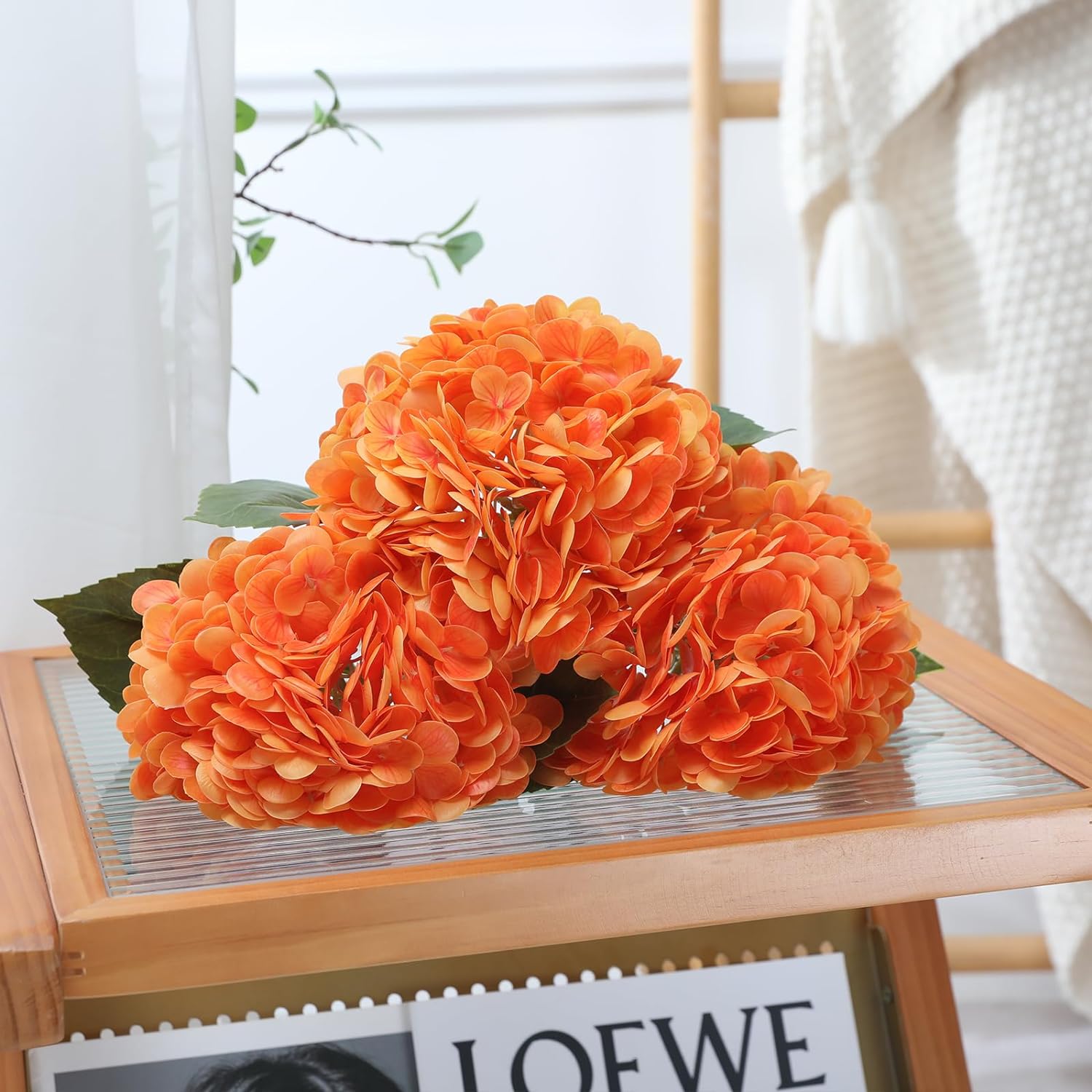 Orange Hydrangea Artificial Flowers Silk Flowers Fake Hydrangeas Real Touch Hydrangea Flowers for Wedding Party Office Home Decor (Orange)