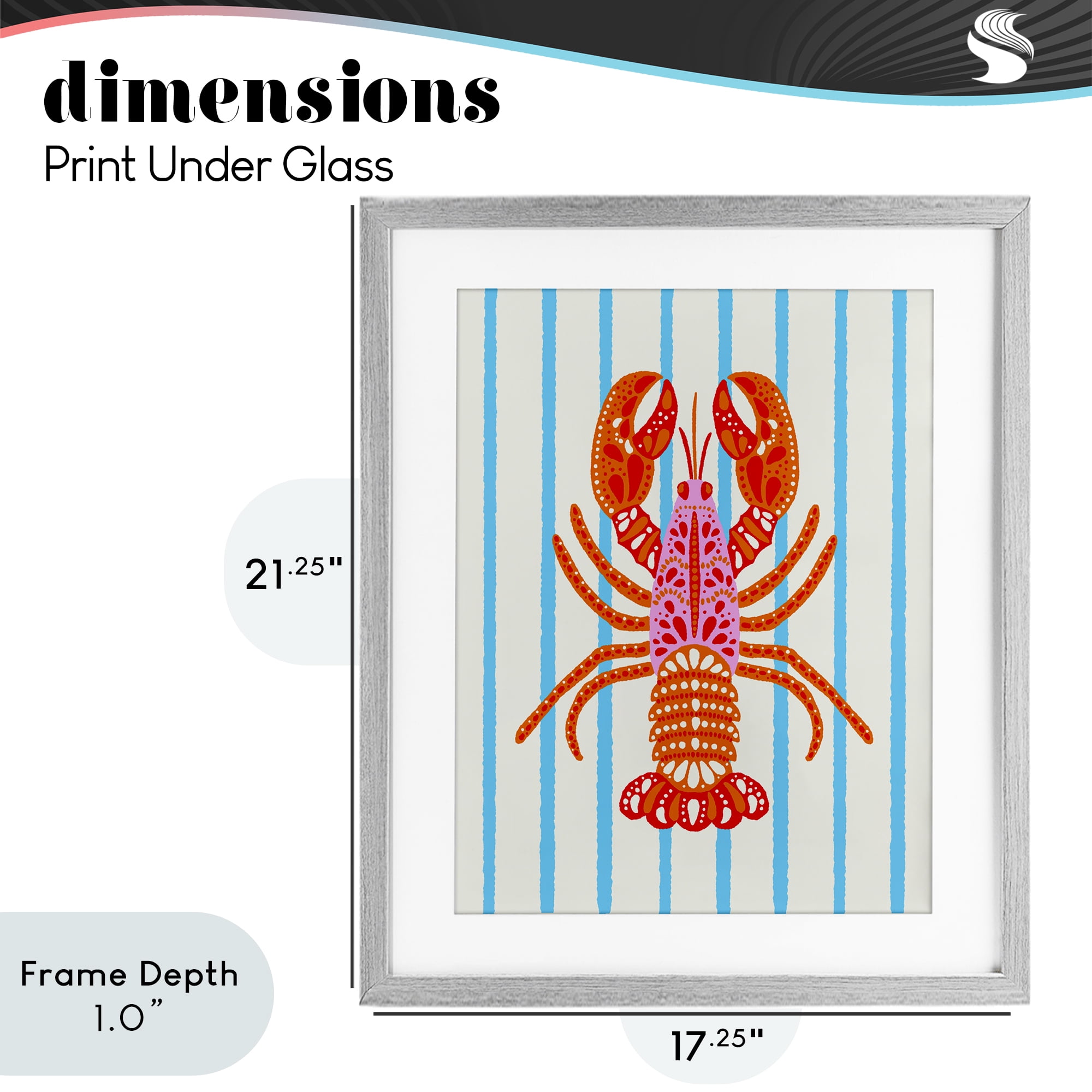 Stupell Industries Bright Boho Lobster on Stripes Gray Framed Print Under Glass, design by Indira Prieto | IndySign