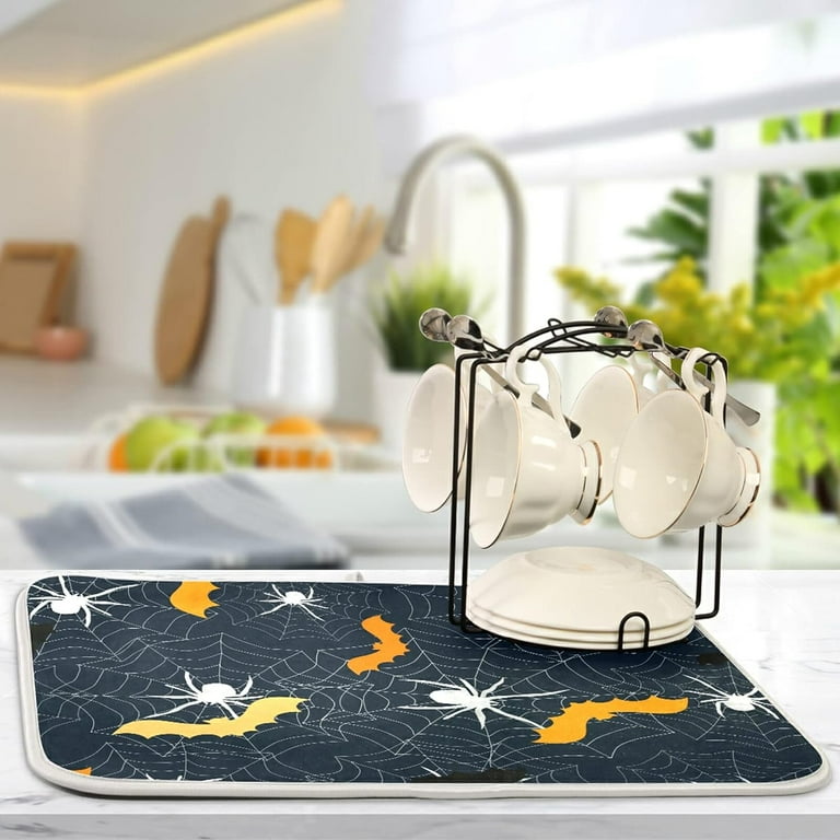 Dish Drying Mat Halloween Spider Web Bat Microfiber Kitchen Dish Pads Super Absorbent Dish Drainer Mat Machine Washable Fast Drying Heat resistant Drying Mat for Kitchen Counter 16x18 Inch Walmart