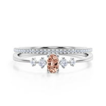Classic 1.15 Carat Oval Cut Morganite And Diamond Moissanite Engagement Ring, Wedding Ring in 925 Sterling Silver With 18k White Gold Plating, Gift, Promise Ring, Bridal Rings Set