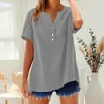 thumbnail image 3 of Womens Shirts Dressy Casual! Comdrip Cotton Linen Shirts for Women Summer Button Down Tops Short Sleeve Casual Blouses Oversized Tshirts 2025 Henley Shirts for Women Grey 2XL, 3 of 9