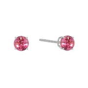 Solid 10K White Gold 4mm Round Genuine Pink Tourmaline Stud Earrings